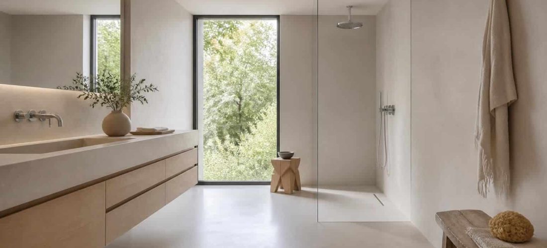 découvrez comment le béton ciré améliore l'uniformité visuelle de votre salle de bain, apportant élégance et modernité pour une décoration intérieure harmonieuse.