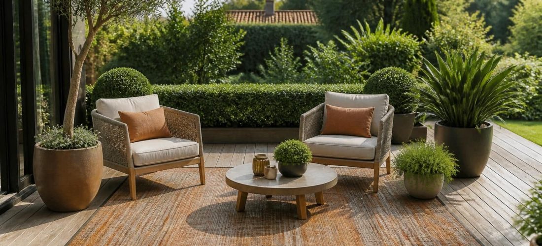 découvrez comment un tapis d'extérieur peut délimiter visuellement votre espace détente, apportant style et fonctionnalité à votre aménagement de décoration extérieure.